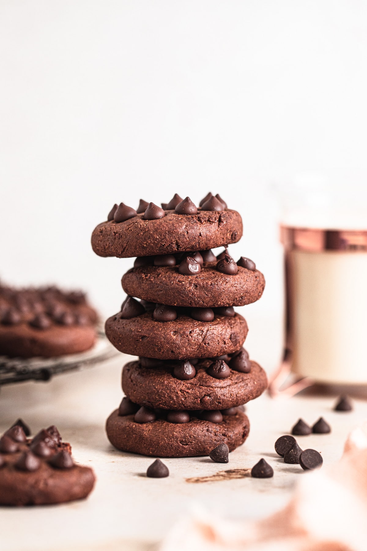 gluten free vegan chocolate cookies stacked ontop of each other