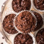 Chocolate sweet potato muffins on a serving tray.