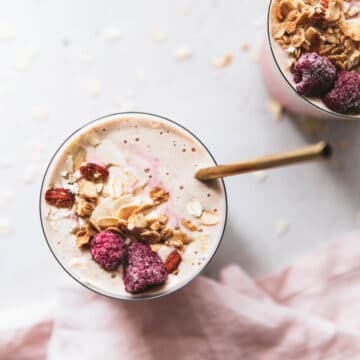 banana raspberry smoothie makes a delicious and healthy breakfast