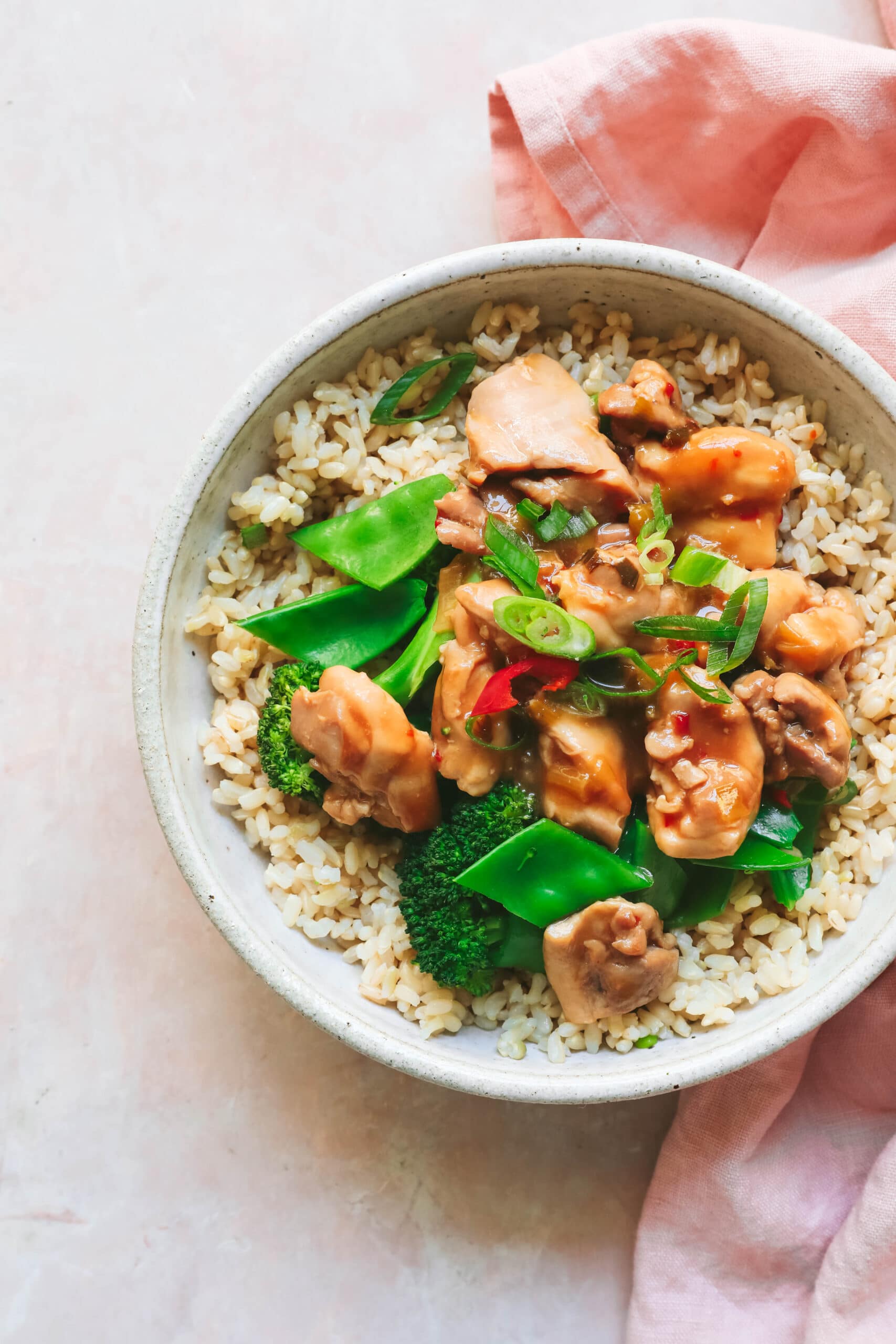teriyaki chicken made with tamarin, honey and rice wine vinegar