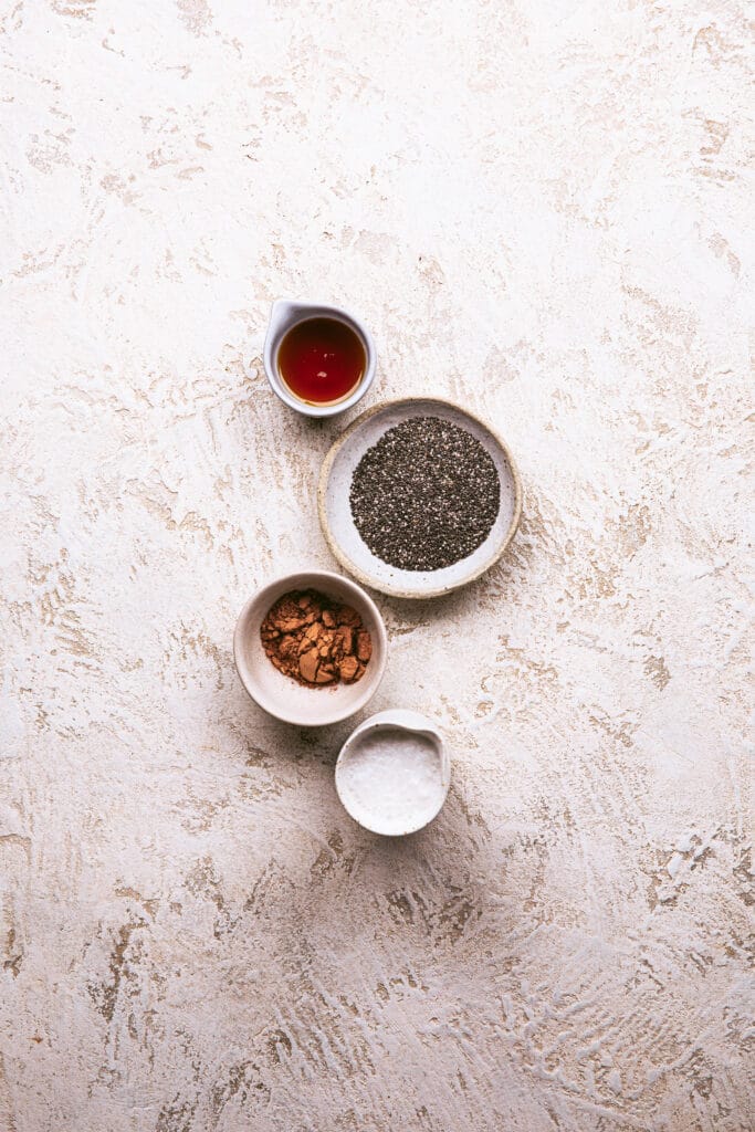 ingredients for chocolate chia pudding