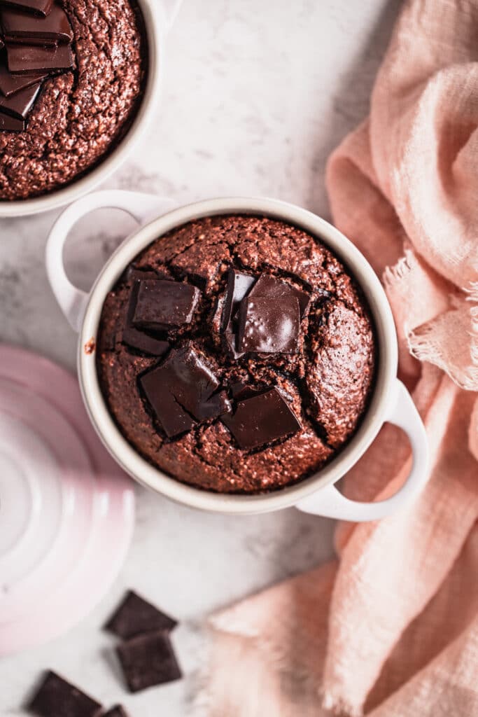 single serve of chocolate baked oats with chocolate chips