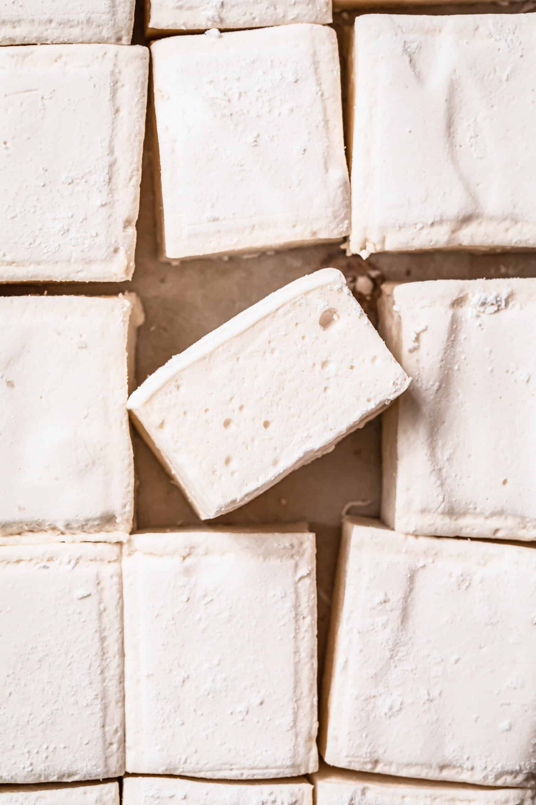 Healthy honey marshmallows cut into squares.