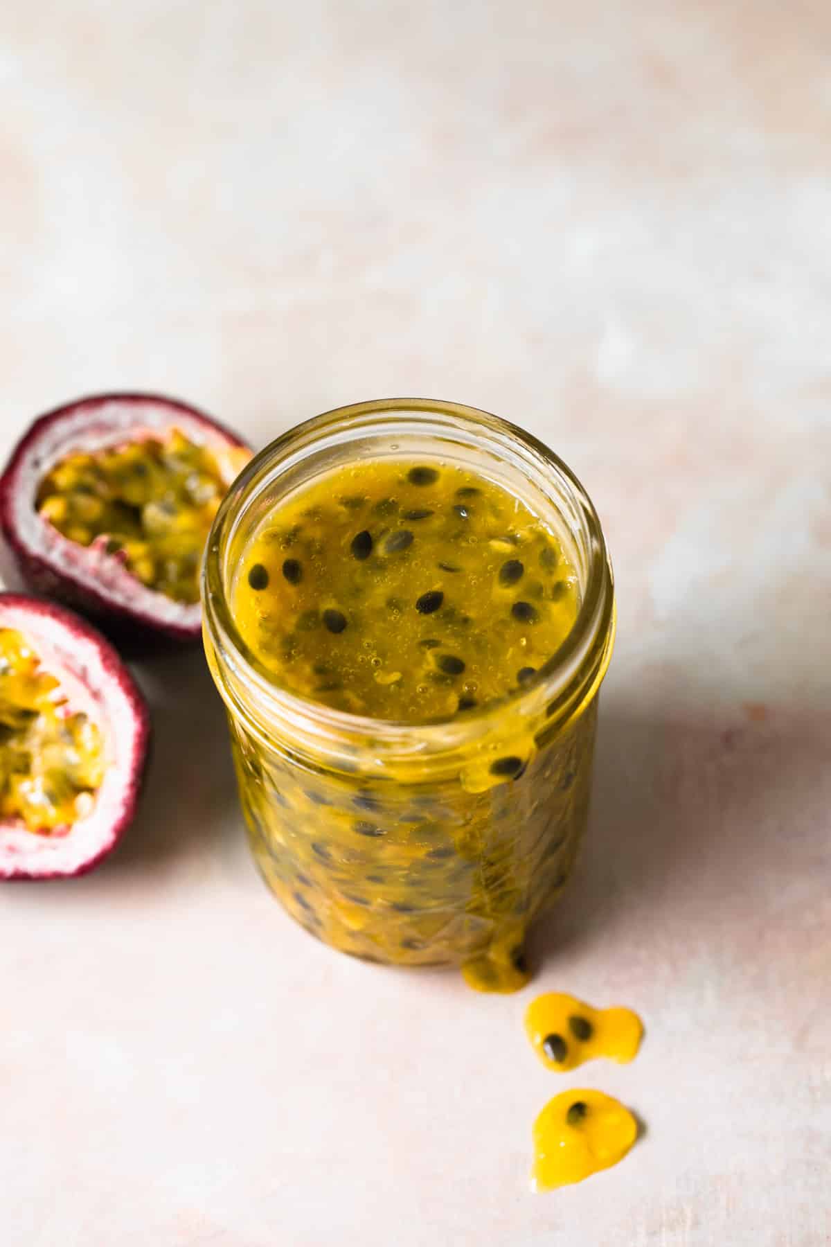 passionfruit coulis in a small jar