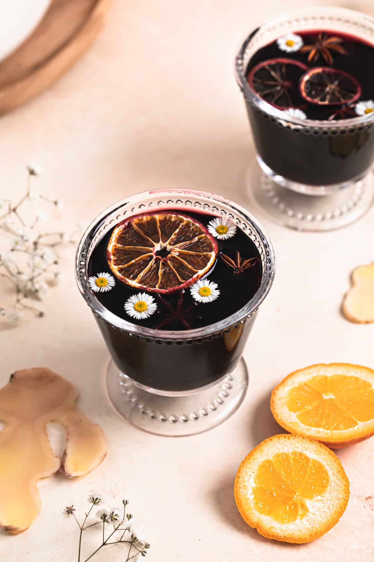 ginger mulled wine in glass goblets