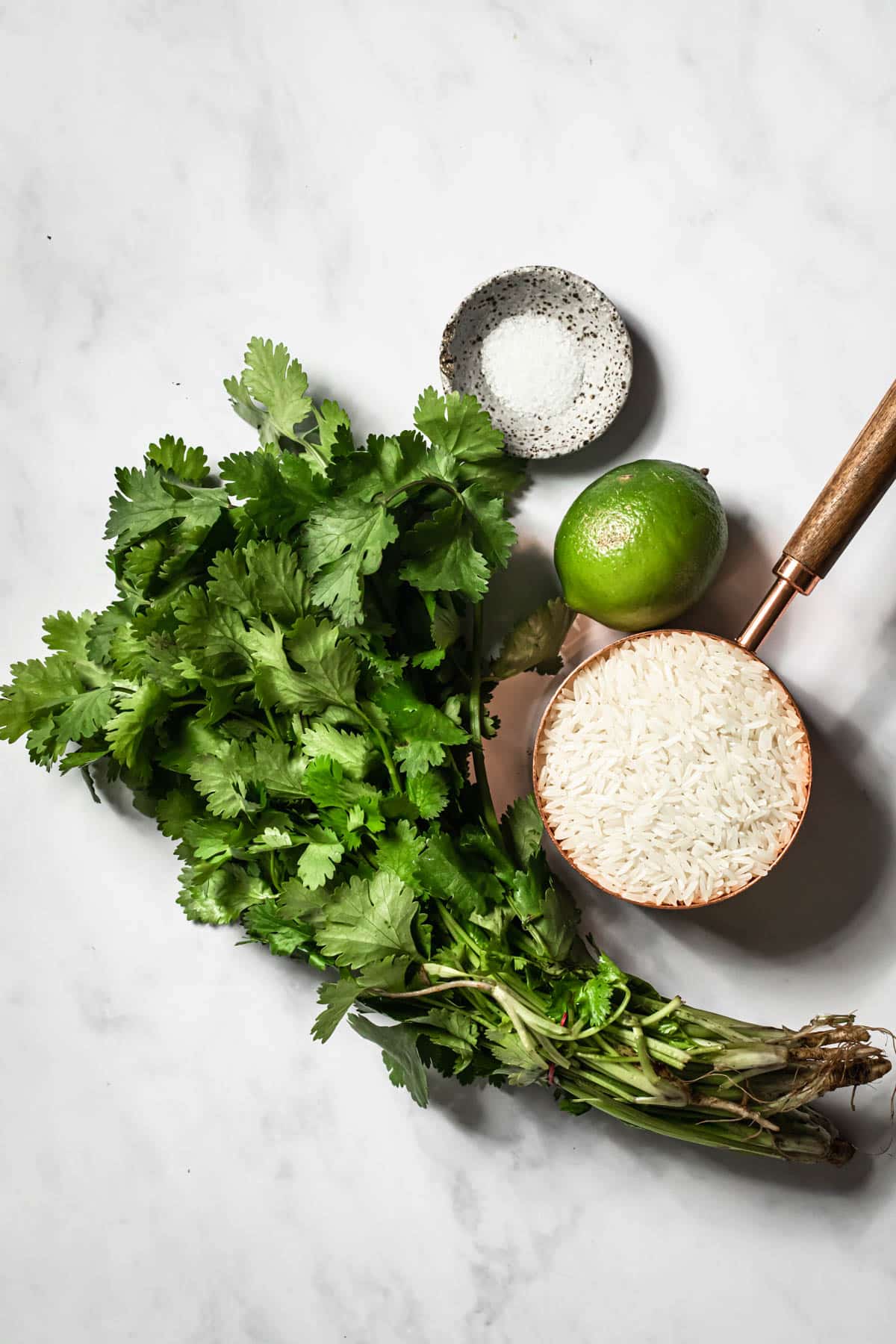 Ingredients for cilantro lime rice.