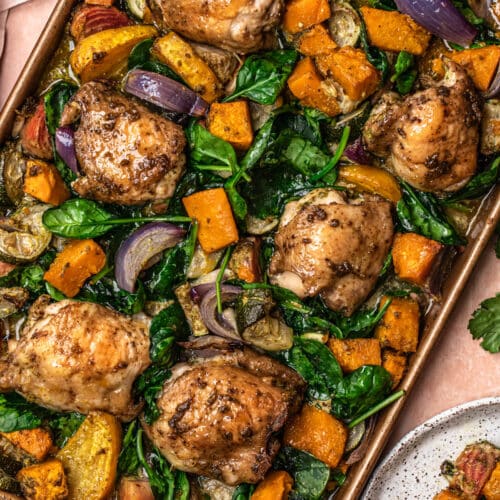 Sheet Pan Pesto Roasted Vegetables and Chicken - Our Nourishing Table