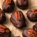Close up of pecan pie stuffed dates.
