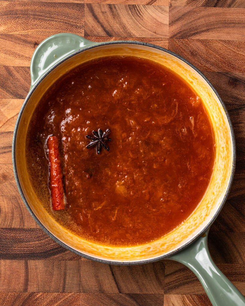Apricot glaze in a medium saucepan.