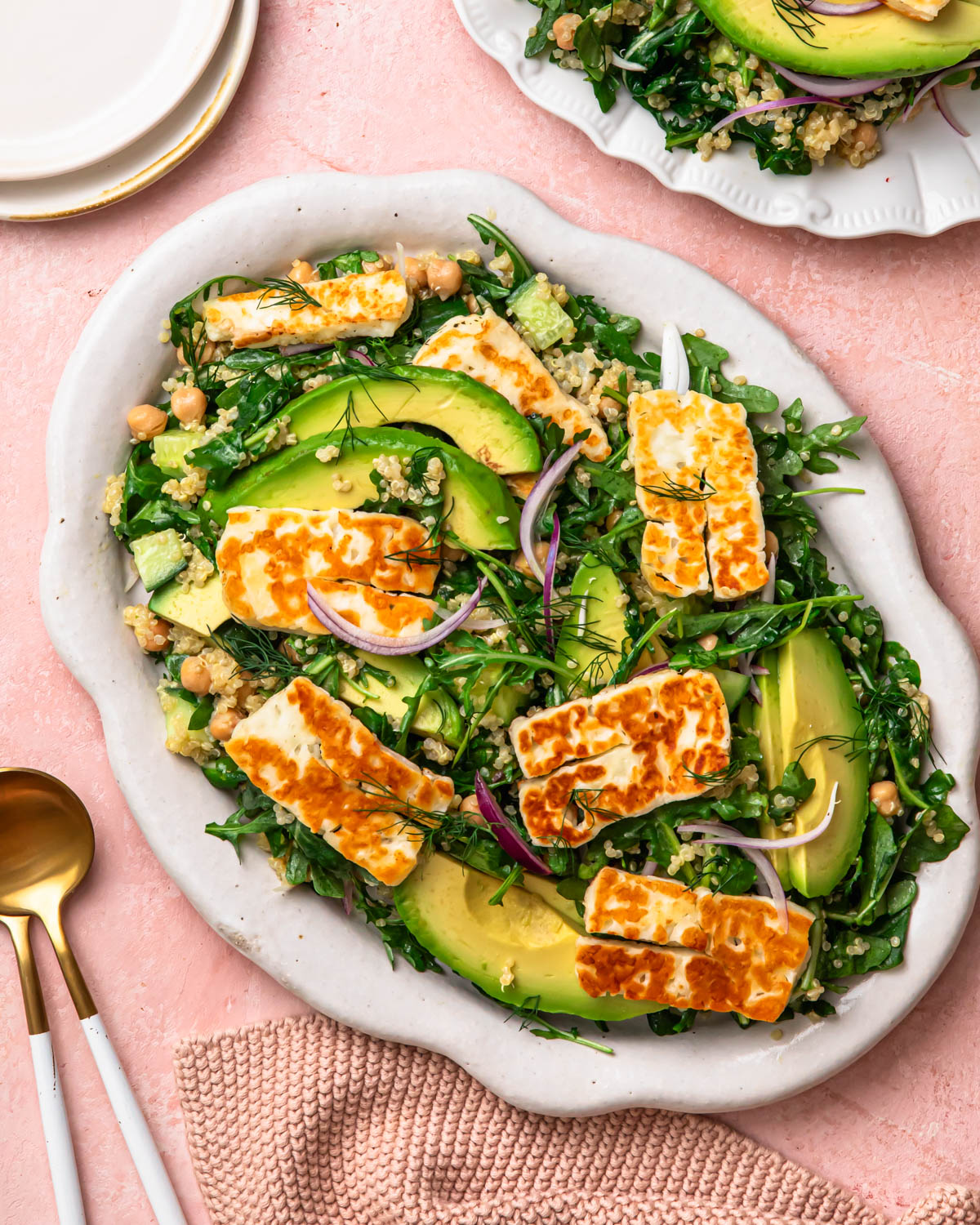 Halloumi Avocado Salad on a serving platter.