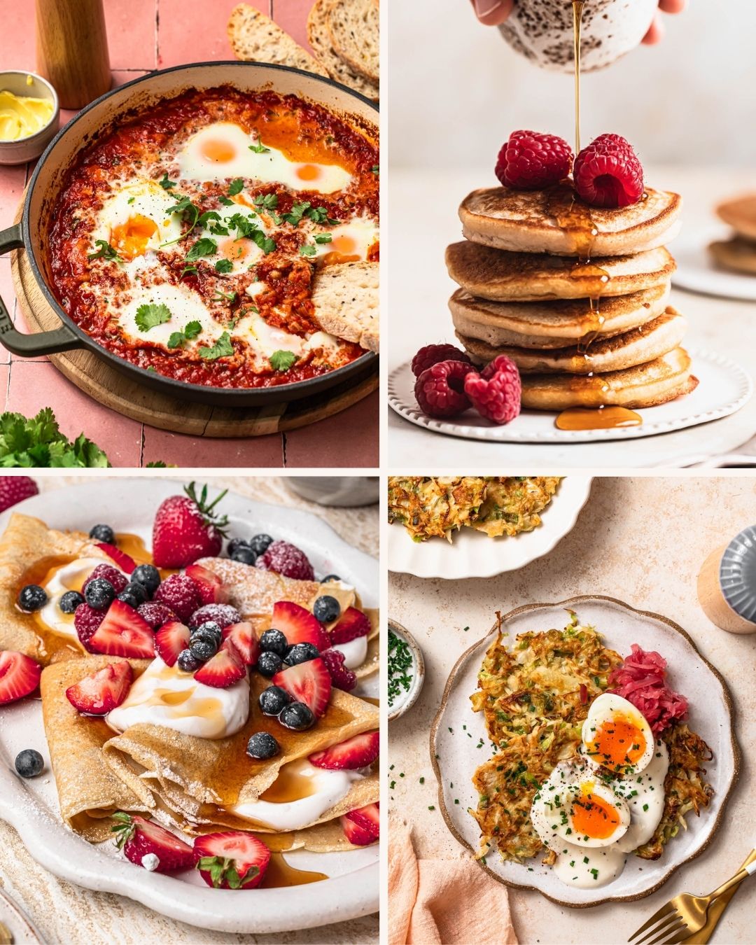 A collection of four different gluten free brunch recipes.