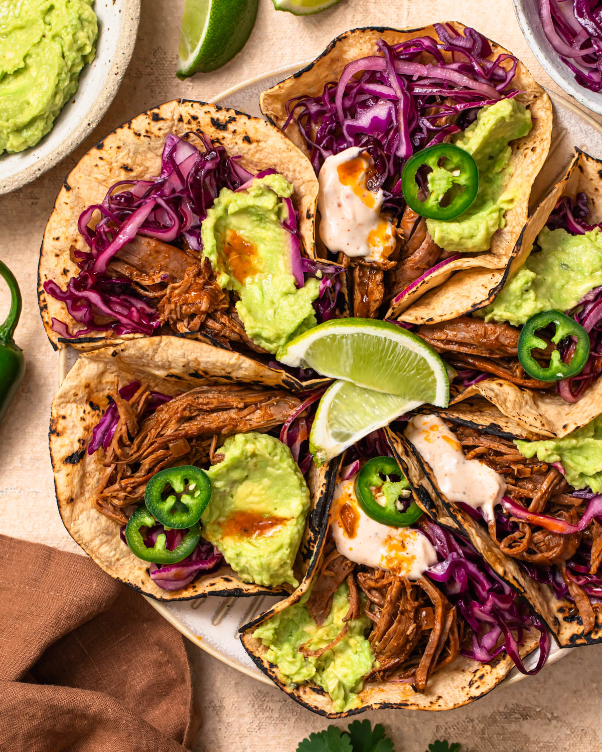 Close up photo of Shredded Beef Slow Cooker tacos.