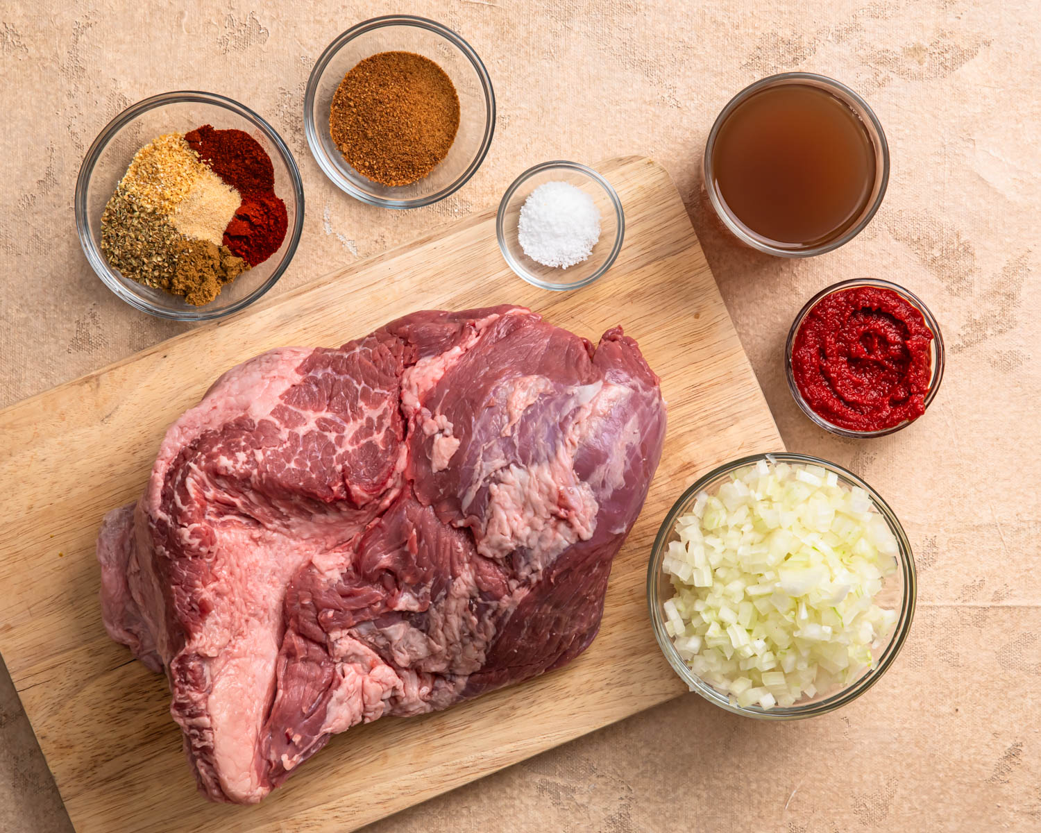 Ingredients for shredded beef tacos.