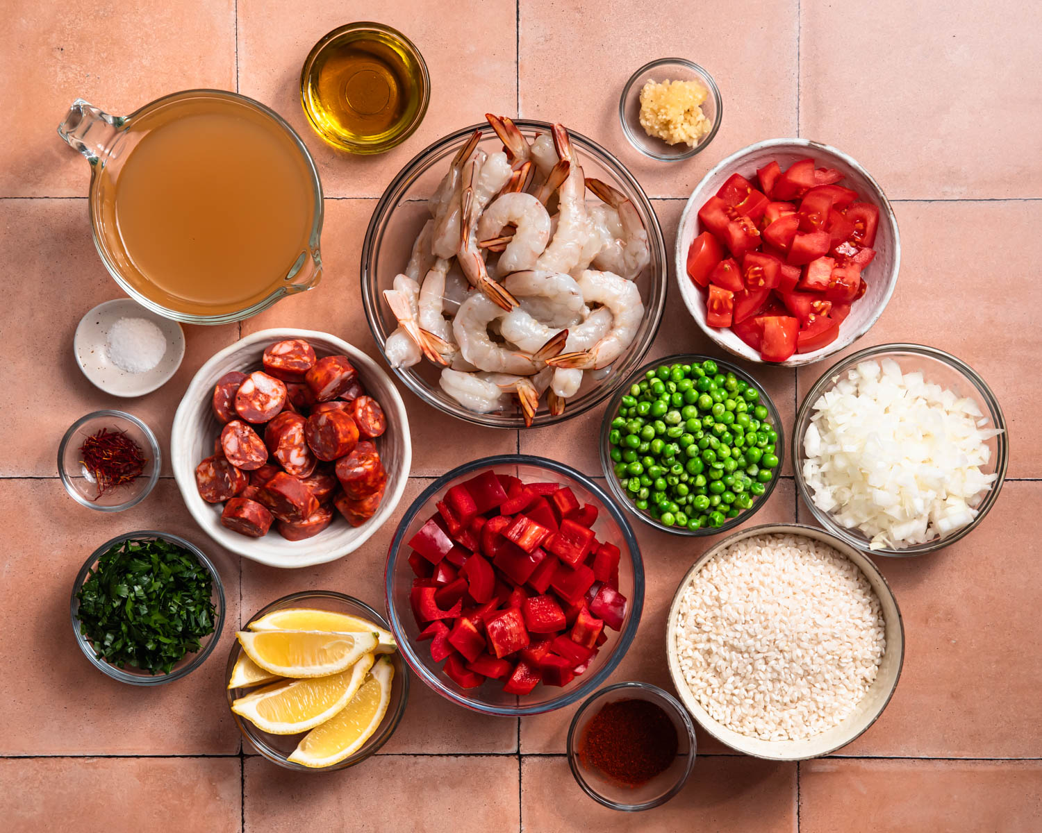 Ingredients needed to make oven baked paella.